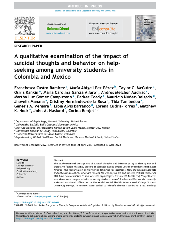 (PDF) A Qualitative Examination of the Impact of Suicidal Thoughts and ...