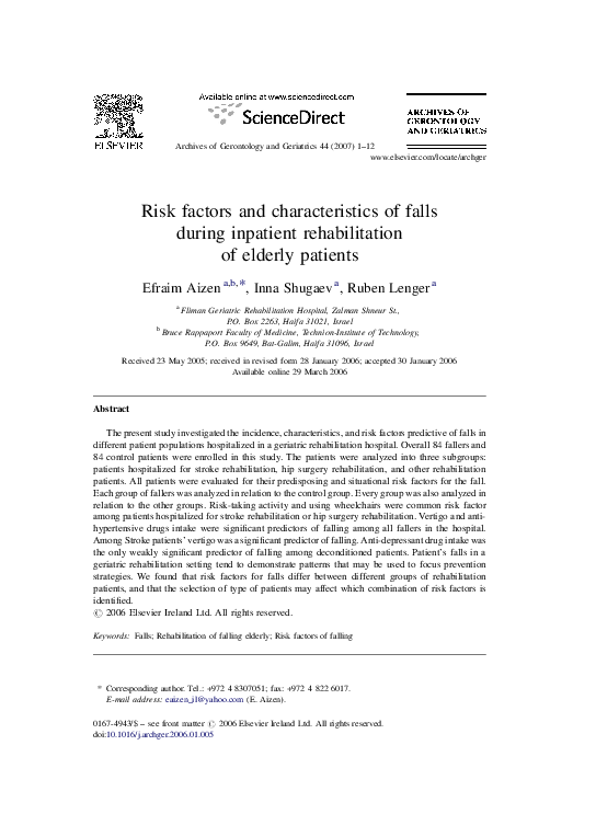 (PDF) Risk factors and characteristics of falls during inpatient ...