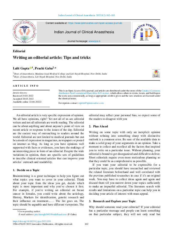 (PDF) Writing an editorial article: Tips and tricks