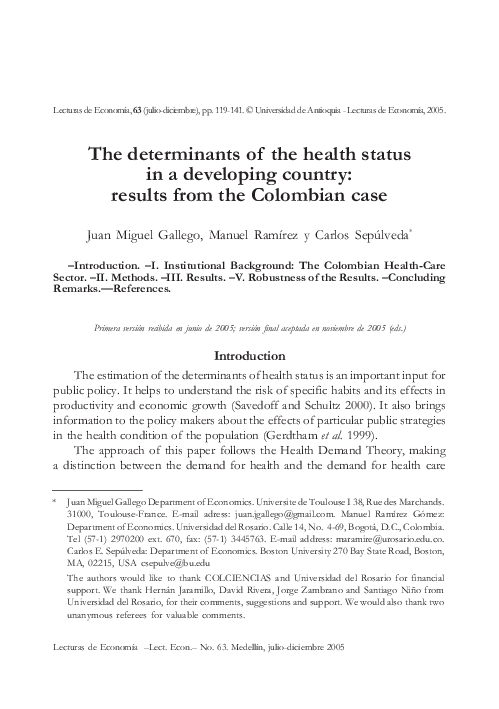 (PDF) The determinants of the health status in a developing country ...