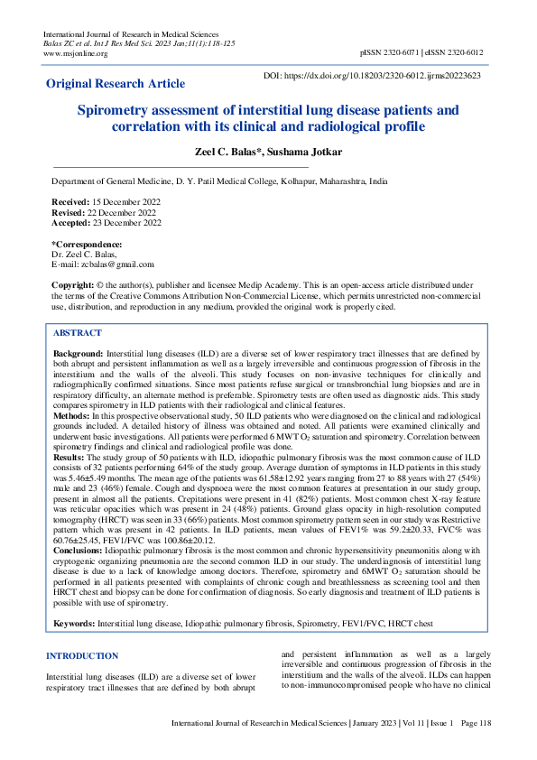 (PDF) Spirometry assessment of interstitial lung disease patients and