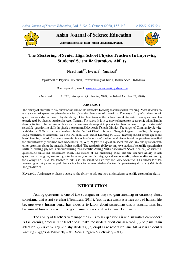(PDF) The Mentoring of Senior High School Physics Teachers In Improving ...