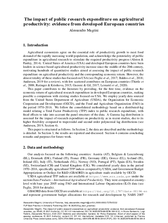 (PDF) The impact of public research expenditure on agricultural ...