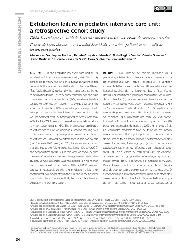 (PDF) Extubation failure in pediatric intensive care unit: a ...