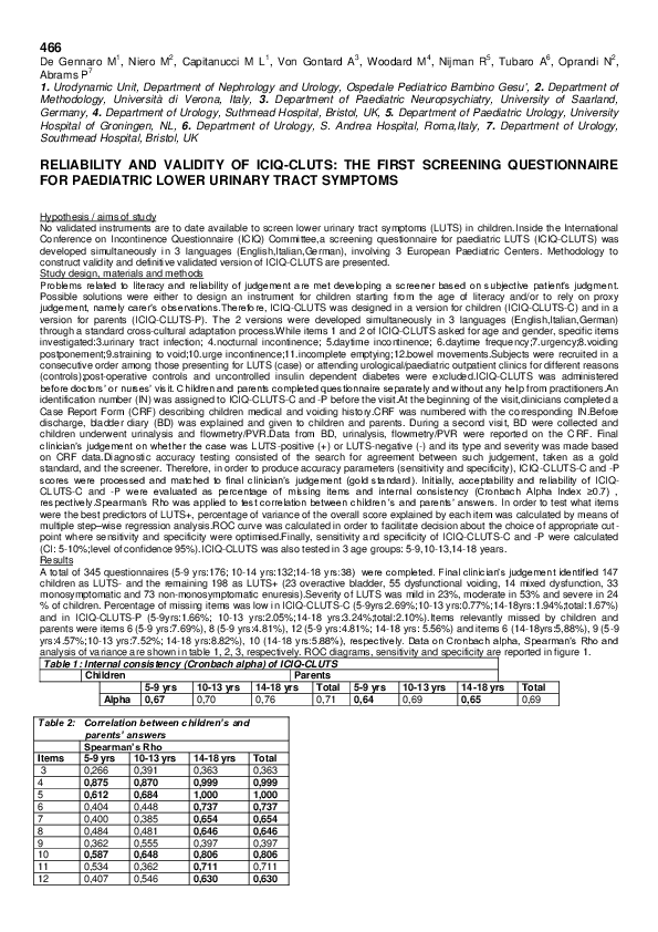 (PDF) Reliability and Validity of ICIQ-CLUTS: The First Screening ...