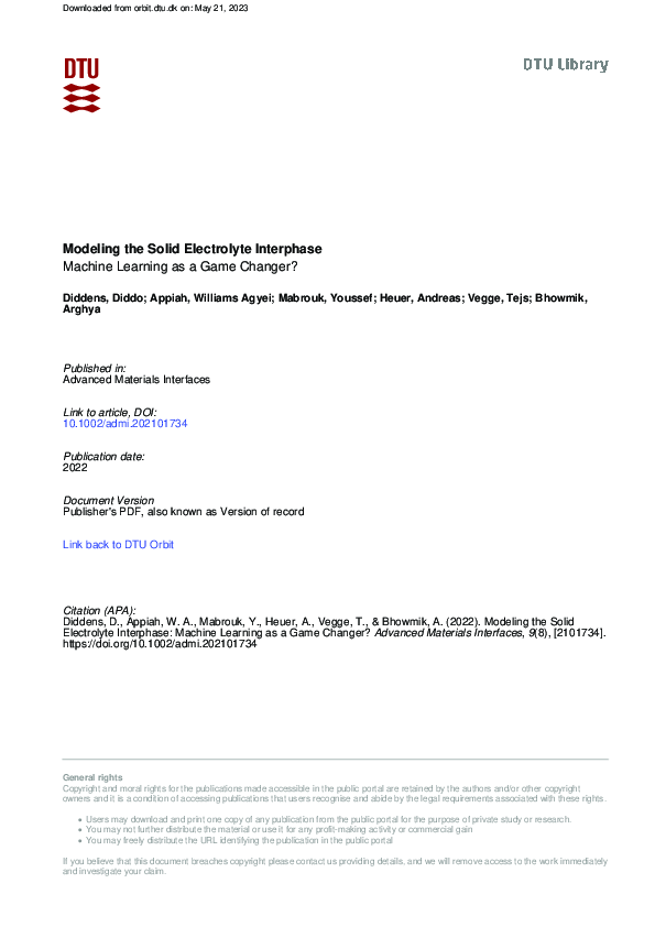 (PDF) Modeling the Solid Electrolyte Interphase: Machine Learning as a ...