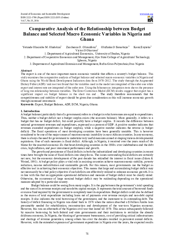 (PDF) Comparative Analysis of the Relationship between Budget Balance ...