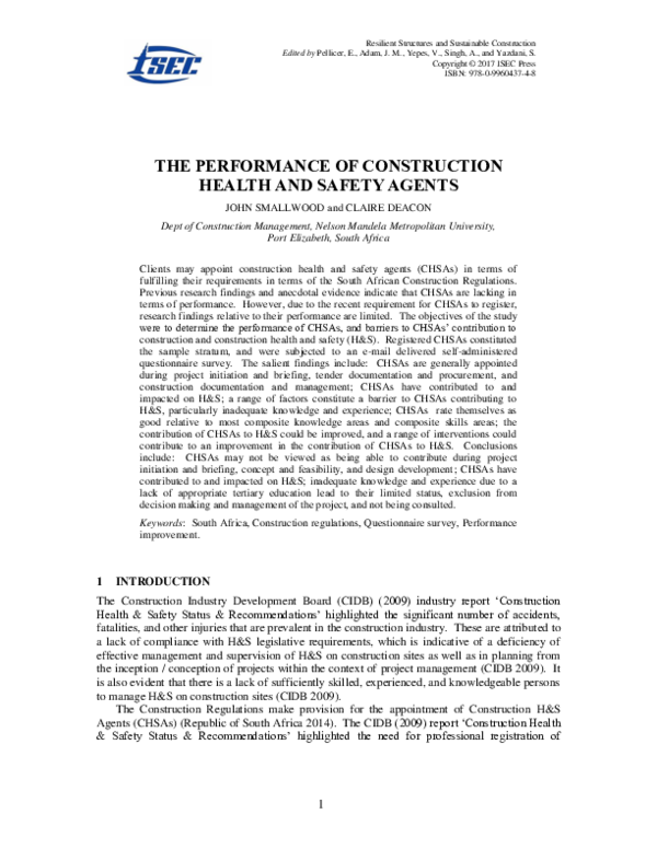 (PDF) The Performance of Construction Health and Safety Agents John