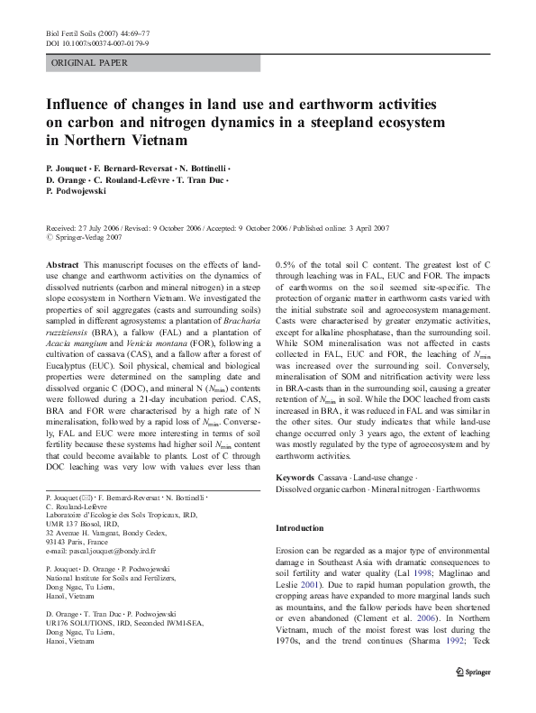 (PDF) Influence of changes in land use and earthworm activities on ...