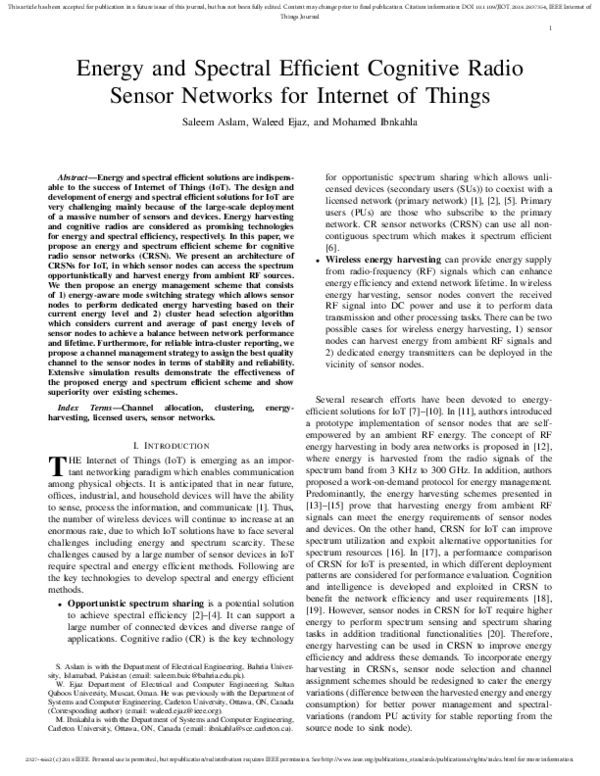 (PDF) Energy and Spectral Efficient Cognitive Radio Sensor Networks for ...
