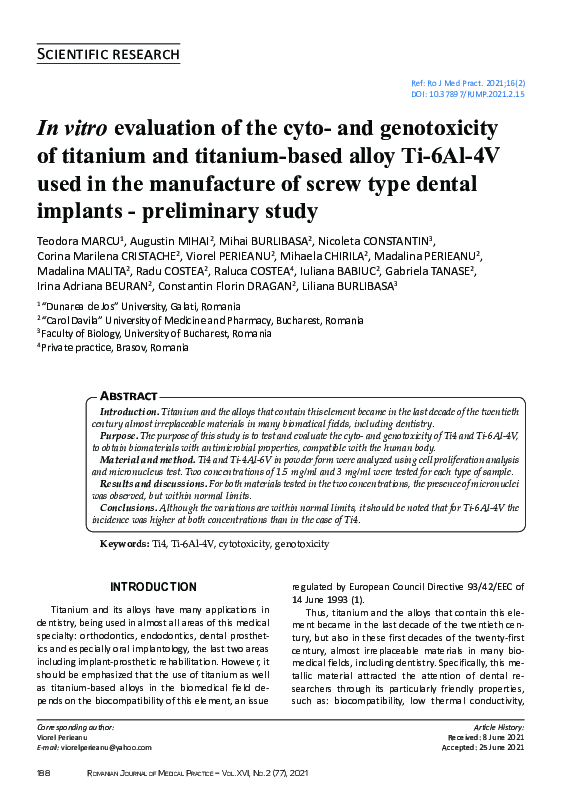 (PDF) In vitro evaluation of the cyto- and genotoxicity of titanium and ...