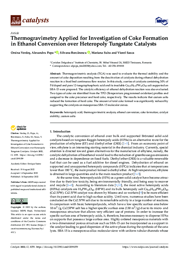 (PDF) Thermogravimetry Applied for Investigation of Coke Formation in ...