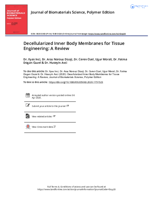 (PDF) Decellularized inner body membranes for tissue engineering: A review
