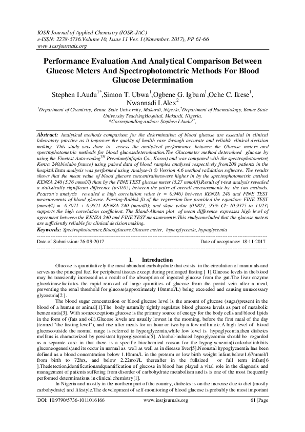 (PDF) Performance Evaluation And Analytical Comparison Between Glucose