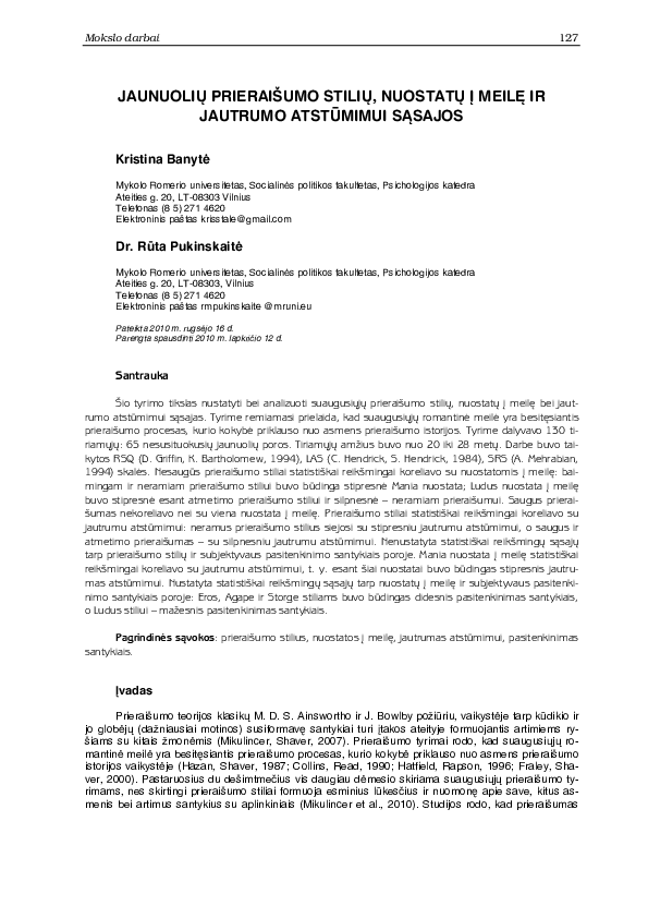 (PDF) The relationship between attachment styles, love attitudes and ...