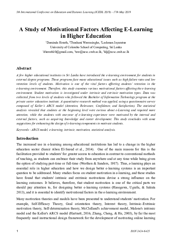 (PDF) A Study of Motivational Factors Affecting E-Learning in Higher ...
