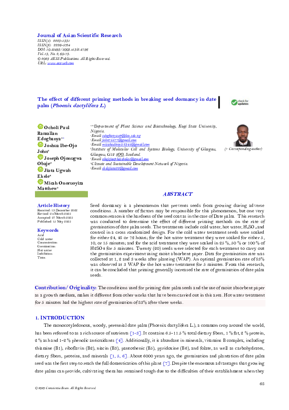(PDF) The effect of different priming methods in breaking seed dormancy ...
