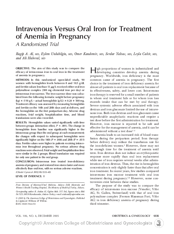 (PDF) Intravenous Versus Oral Iron for Treatment of Anemia in Pregnancy ...