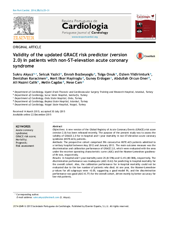 (PDF) Validity of the updated GRACE risk predictor (version 2.0) in ...