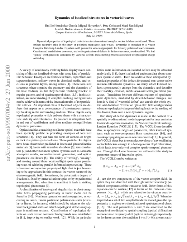 (PDF) Dynamics of localized structures in vector waves