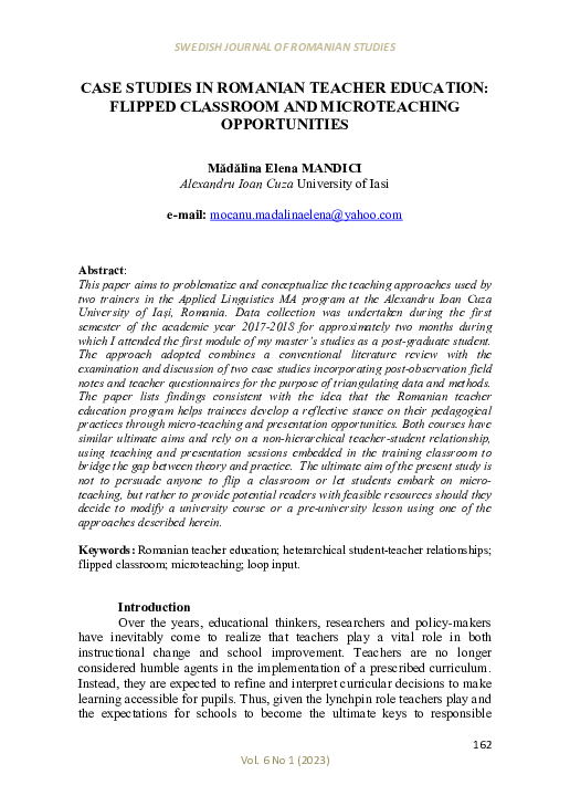 (PDF) CASE STUDIES IN ROMANIAN TEACHER EDUCATION: FLIPPED CLASSROOM AND ...