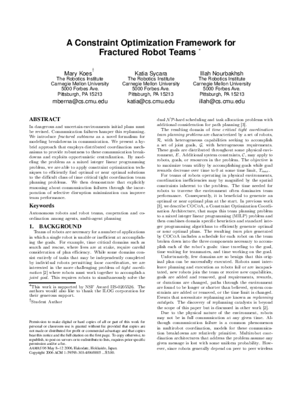 (PDF) A constraint optimization framework for fractured robot teams