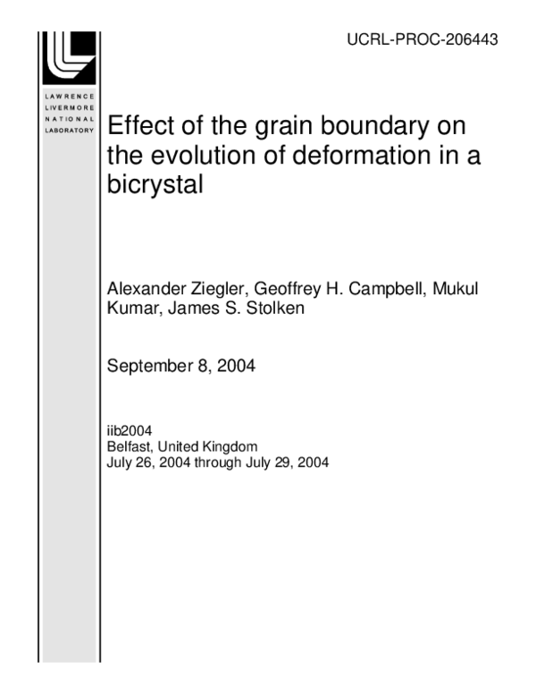 (PDF) Effect of the grain boundary on the evolution of deformation in a ...