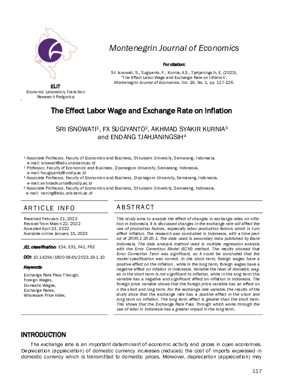 (PDF) The Effect Labor Wage and Exchange Rate on Inflation