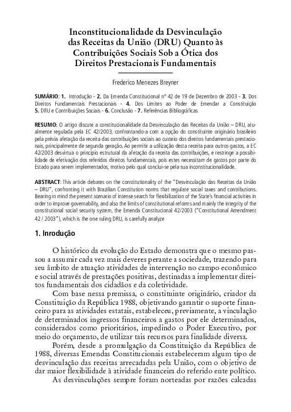(PDF) Inconstitucionalidade da Desvinculação das Receitas da União (DRU ...
