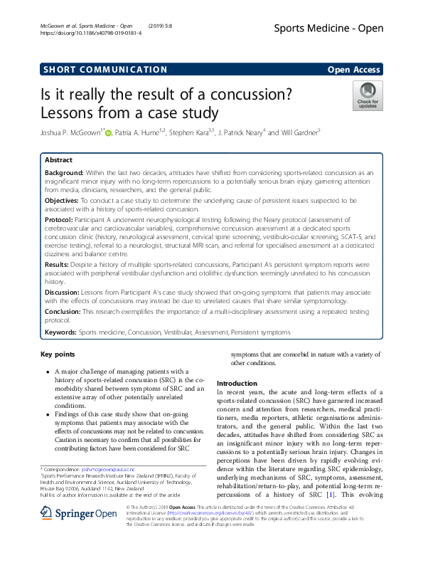 (PDF) Is it really the result of a concussion? Lessons from a case study