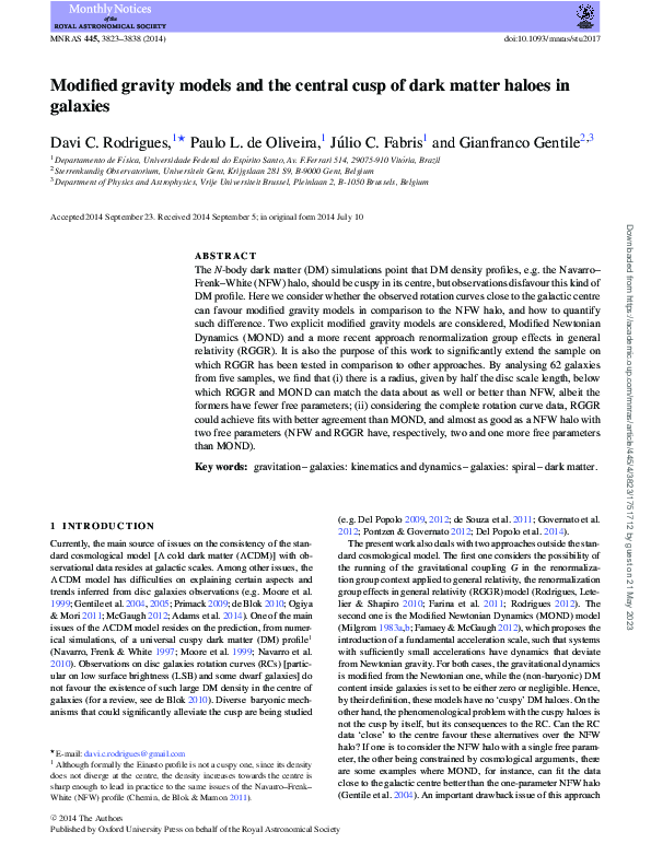 (PDF) Modified gravity models and the central cusp of dark matter ...