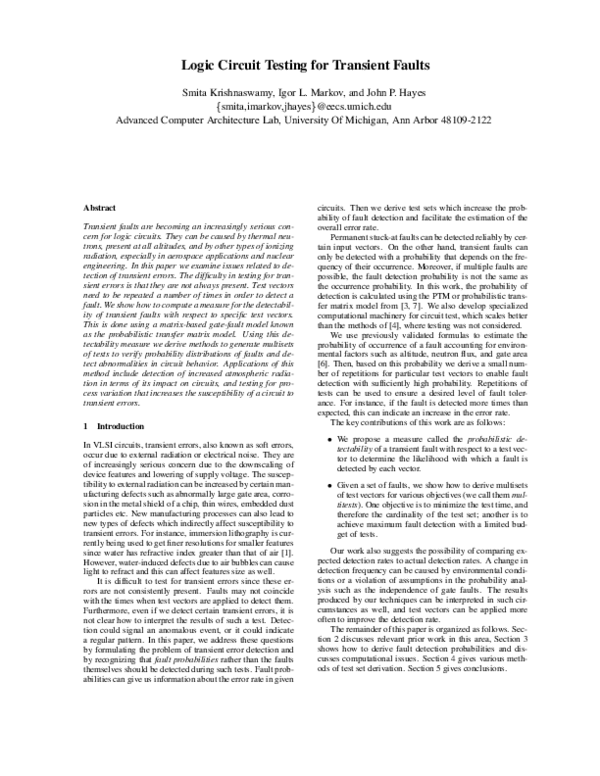 (PDF) Logic Circuits Testing for Transient Faults
