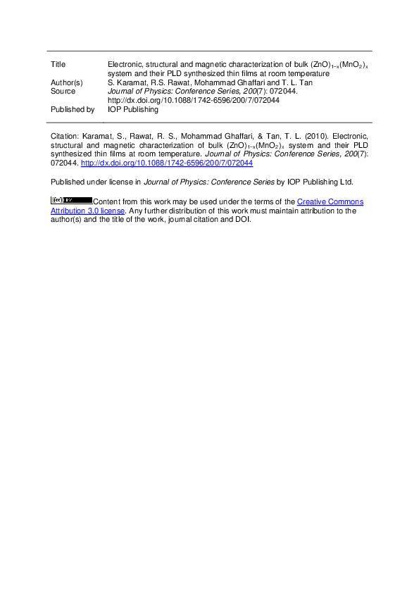 (PDF) Electronic, structural and magnetic characterization of bulk (ZnO ...