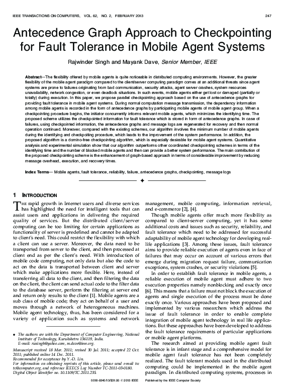 (PDF) Antecedence Graph Approach to Checkpointing for Fault Tolerance ...