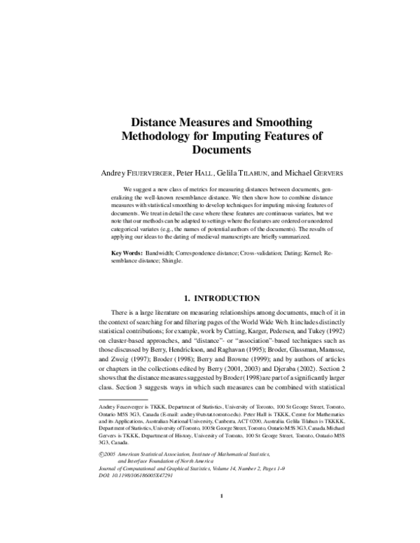 (PDF) Distance Measures and Smoothing Methodology for Imputing Features ...