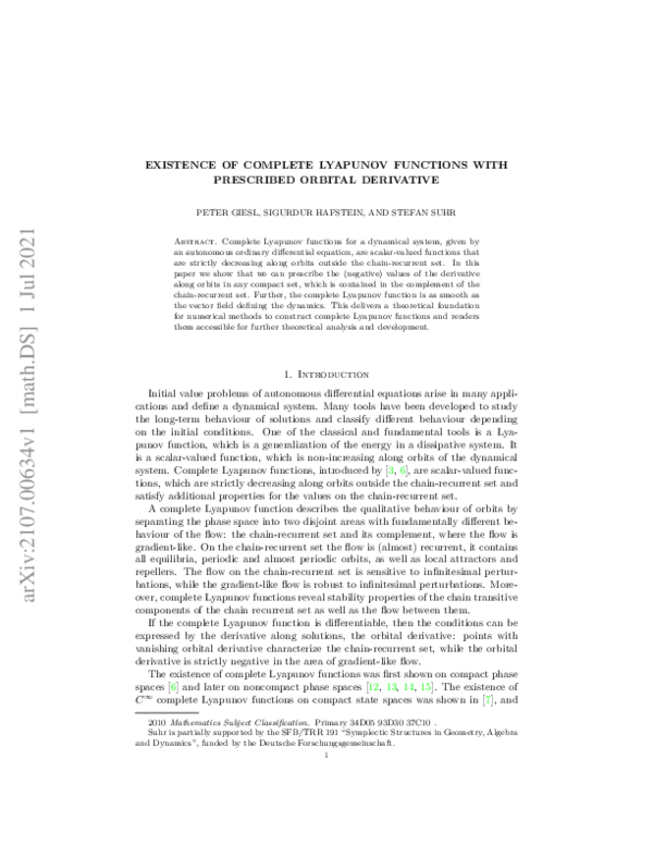 (PDF) Existence of complete Lyapunov functions with prescribed orbital ...
