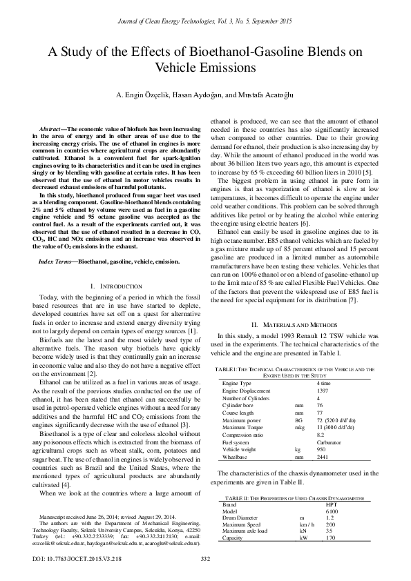 (PDF) A Study of the Effects of Bioethanol-Gasoline Blends on Vehicle ...