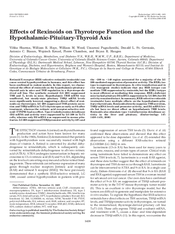 (PDF) Effects of Rexinoids on Thyrotrope Function and the Hypothalamic ...