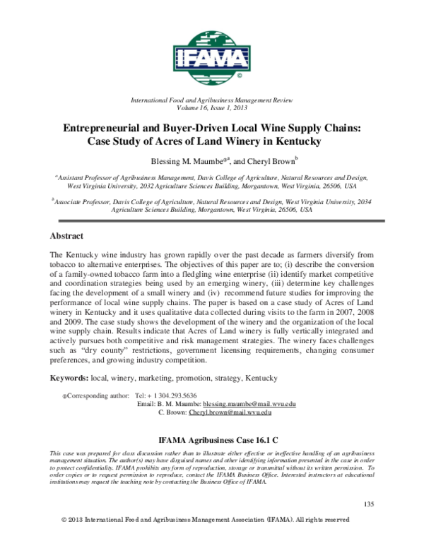 (PDF) Entrepreneurial and Buyer-Driven Local Wine Supply Chains: Case ...