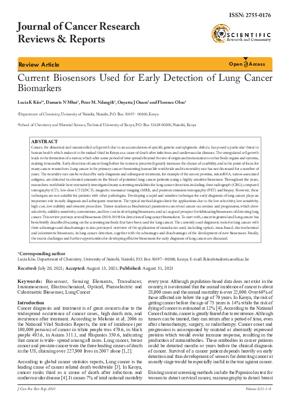 (PDF) Current Biosensors Used for Early Detection of Lung Cancer Biomarkers