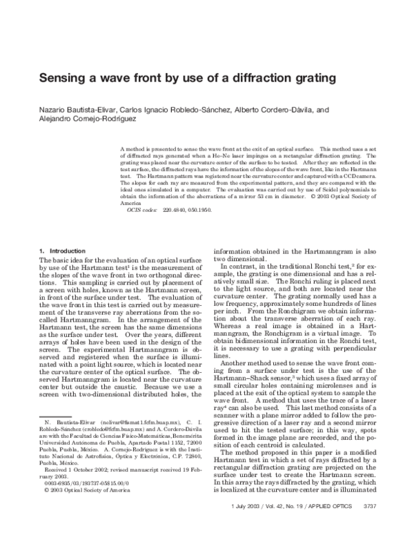 (PDF) Sensing a Wave Front by Use of a Diffraction Grating | carlos ...