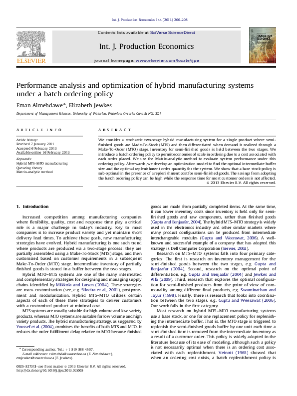 (PDF) Performance analysis and optimization of hybrid manufacturing ...