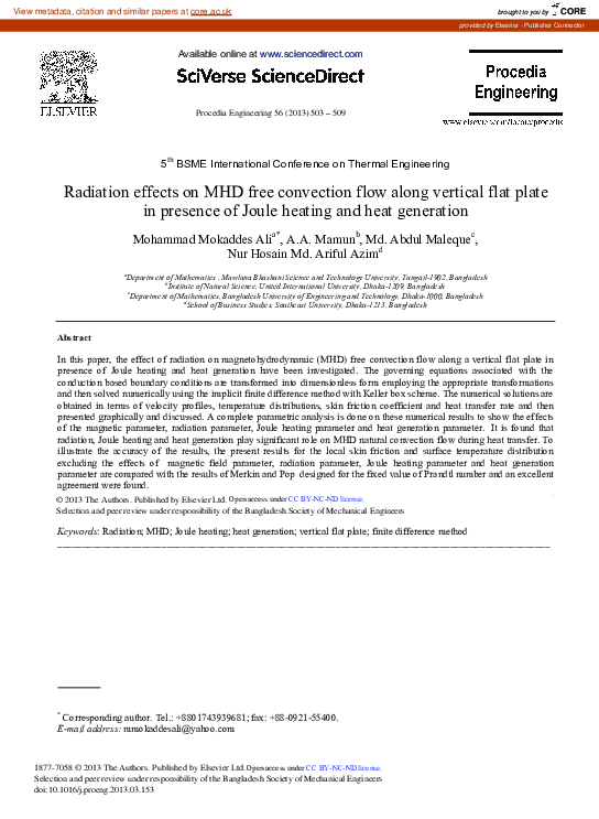 (PDF) Radiation Effects on MHD Free Convection Flow along Vertical Flat ...