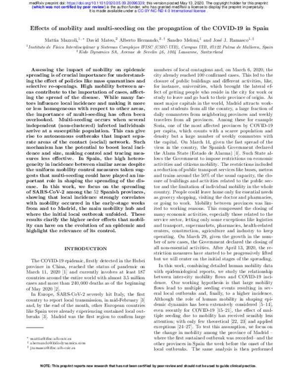 (PDF) Effects of mobility and multi-seeding on the propagation of the ...
