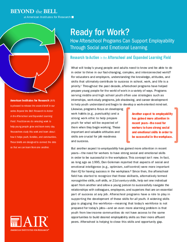 (PDF) Ready for Work? How Afterschool Programs Can Support ...