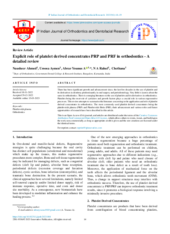 (PDF) Explicit role of platelet derived concentrates PRP and PRF in ...