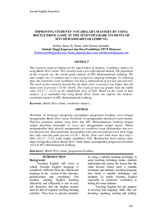 (PDF) Improving Students’ Vocabulary Mastery by Using Beetle Drive Game ...