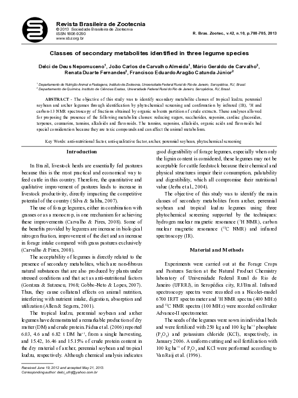 (PDF) Classes of secondary metabolites identified in three legume species