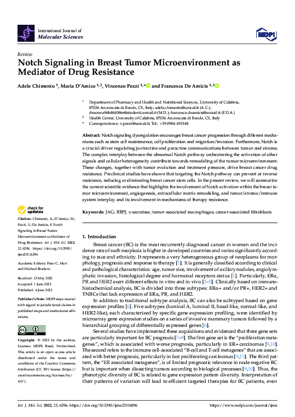 (PDF) Notch Signaling in Breast Tumor Microenvironment as Mediator of ...