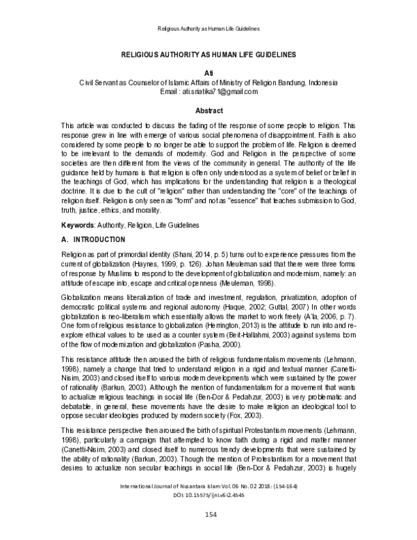 (PDF) Religious Authority as Human Life Guidelines